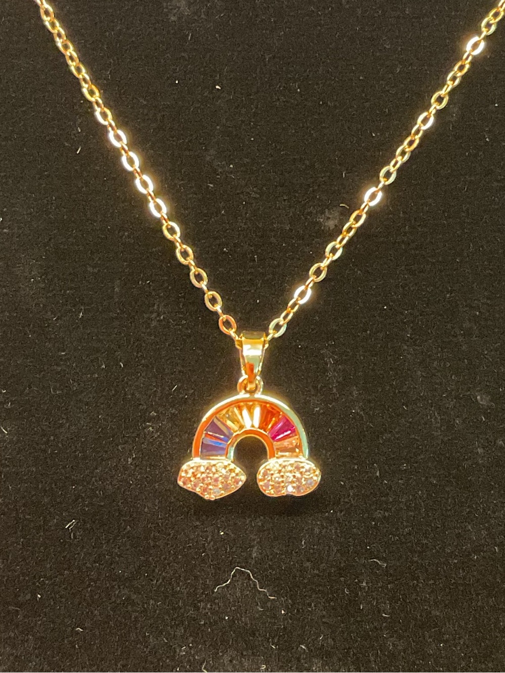 Gold Rainbow Charm Necklace with Multicolor Stones 16-18” NWT